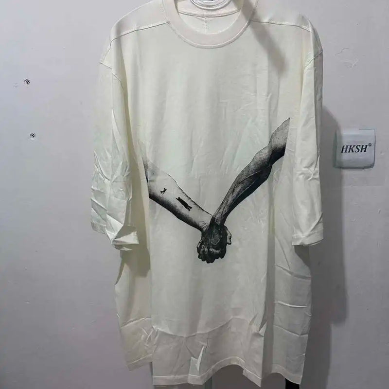 HKSH Spring Summer New Men's RO Style Round Collar Printed T-shirt Oversized Chic Cotton Chic Top American Loose Y2K Tees HK4638