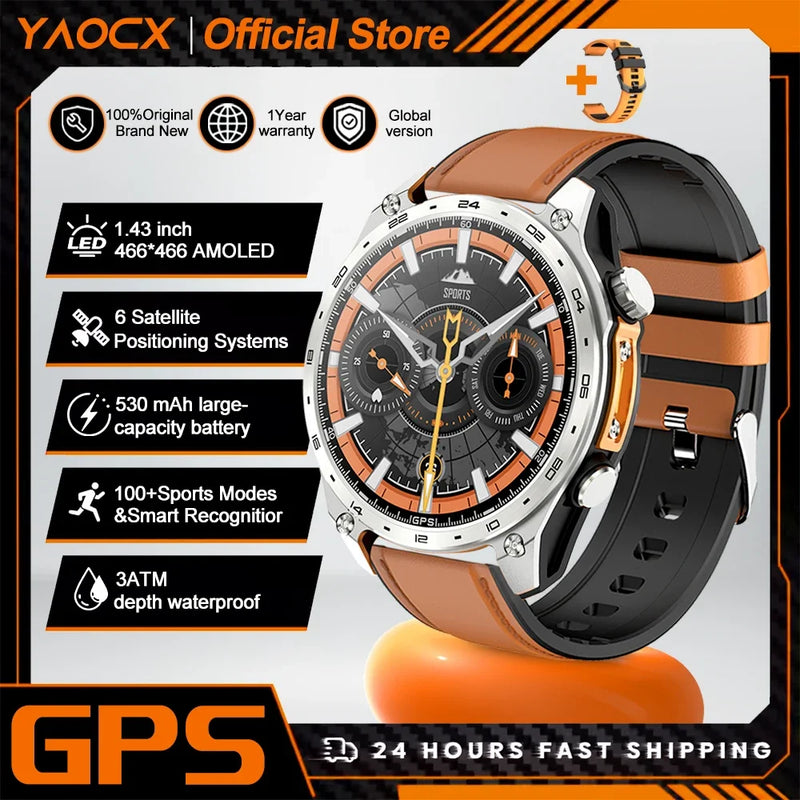 2026 New Military Smart Watch Men Built-in GPS 530mah Bluetooth Call 3ATM Waterproof Barometric Altimeter Sports Smart Watches