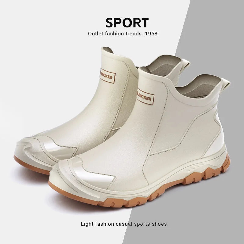 Men's Short Rain Boots Urban Water Boots Non-slip Wear-resistant Wading Boots Men's Trendy Lightweight Waterproof Rubber Shoes