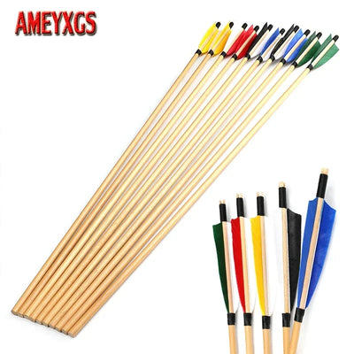 Wooden Arrow 31.5 Inch OD 8mm Shaft 5" Turkey Feather | SAMAG