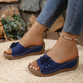 Retro Flower Decor Wedge Slippers Woman 2025 Summer Thick Bottom Platform Sandals Women Anti Slip Beach Shoes Outdoor Slides