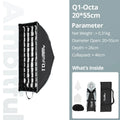 AMBITFUL Q1 20x55cm Strip Softbox Mini Bowens/GODOX Mount Quick-Setup With Grid Softbox For GODOX For Forza 60 Seres YN150 ﻿