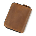 Men Crazy horse Genuine Leather Coin Wallet Real Leather Snap Short Purse Women Coin Pocket Zip Around Small Trifold Pocket