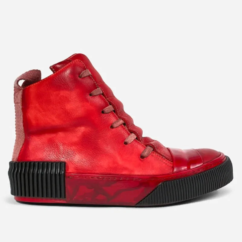 Retro Mixed Color Men Ankle Boots Handmade Genuine Leather High-top Men Sneakers Dark Black Street Style Fashion Men Flat Shoes
