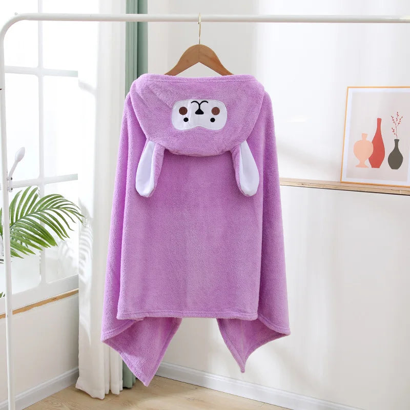 70x140CM Baby Bath Towel Coral Fleece Baby Hooded Towel Absorbent Soft Towels for Newborn Cartoon Animal Hooded Bath Blanket