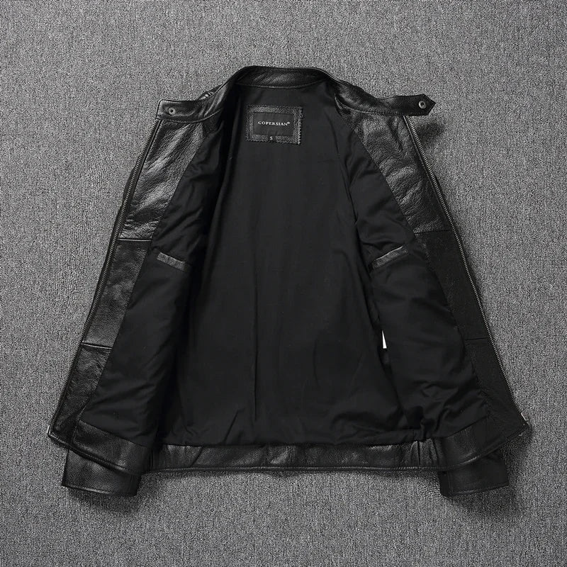 2025 New Leather Jacket Top Layer 100% Cowhide Leather Clothes Men's Stand Collar Motorcycle Clothes  Autumn Winter Plus Size