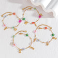 Summer Sweet Colorful Crystal Beaded Flower Bracelet For Women Girl Stainless Steel Beach Vacation Jewelry Gold Color Chain Gift