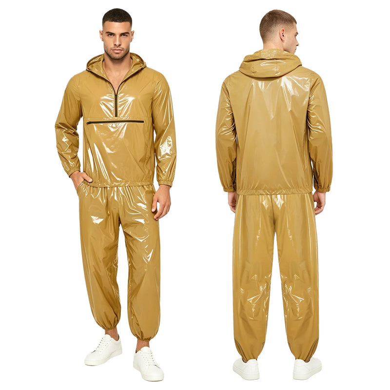 Men Waterproof Glossy Jacket Tops with Jogging Pants Hip | SAMAG