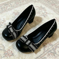 Bowknot Details Retro Chunky Heel Women's Pumps and Heels Round-Toe Designer Mary Jane Shoes Elegant Party Lolita Shoe for Girls