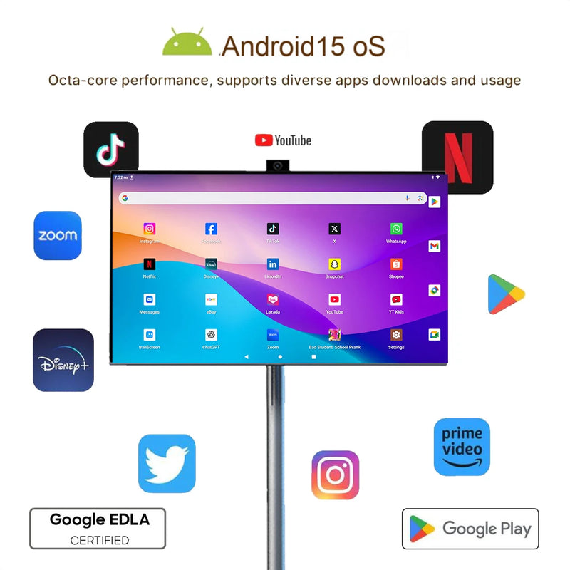 OFD 27 Inch Portable Smart Tv Interactive Digital Signage With Camera Battery Powered Touchscreen Android Display For Home