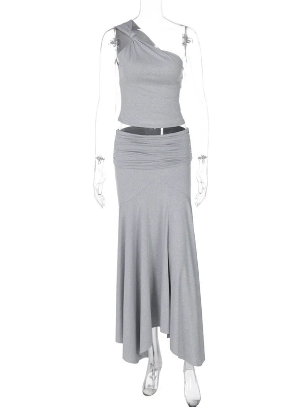 Tossy Fashion Pleated 2 Piece-Set Long Skirt For Women Off-Shoulder Cropped Pullover Top And Slim Long Skirt Sets Female Outfits