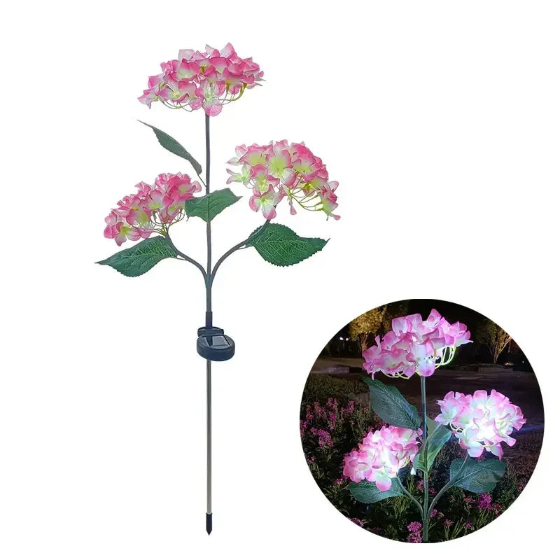 Garden Decor 3 Heads Hydrangea Artificial Flower Solar Lawn Lamp Summer Wedding Party Holiday Outdoor Patio Yard Decoration Lamp