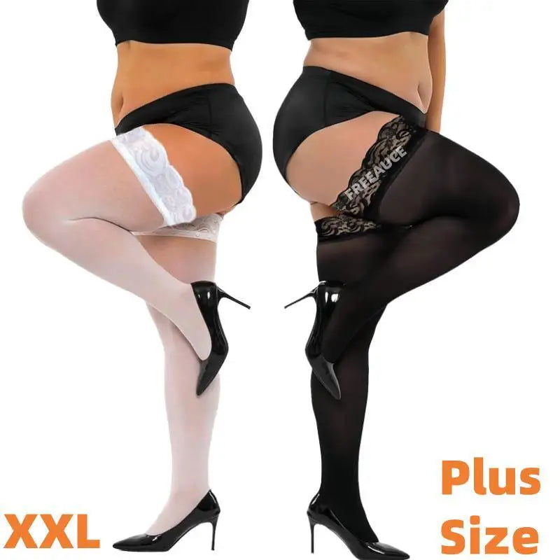 Plus Large Size Oversized Women Black Lace Stockings Thigh High Sexy Ultra-thin for Ladies Over Knee Long Socks Anti-slip XXXXL