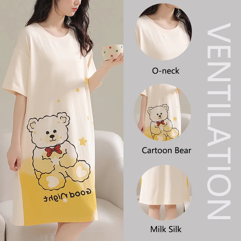 Women Large Size Pajamas Short-Sleeved Nightgown Cartoon | SAMAG
