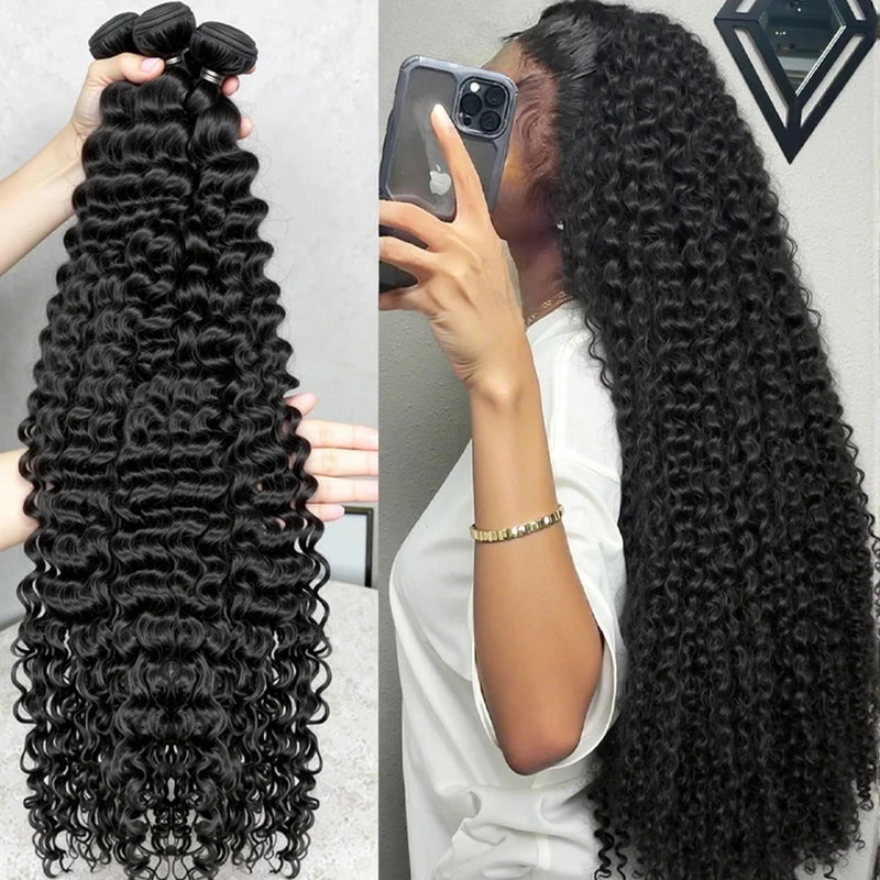 30 40 Inches Deep Wave 100%  Human Hair Bundles Remy Hair Extensions Unprocessed 1 3 4 Bundle Curly Natural Color Brazilian Hair