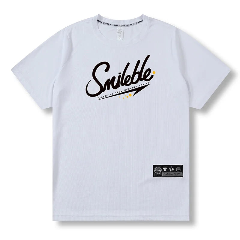 Loose Men Running 2023 Outdoor Street Basketball Gym Short Sleeve Letter Print T Shirt Summer Quick Dry Fitness Bodybuilding
