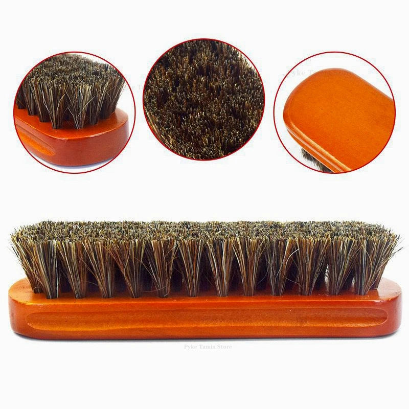 Quality Leather Shoe Brush Solid Wooden Handle Details Polishing and Cleaning  Brush Horse Hair Soft Wood Brush Shoe Accessories