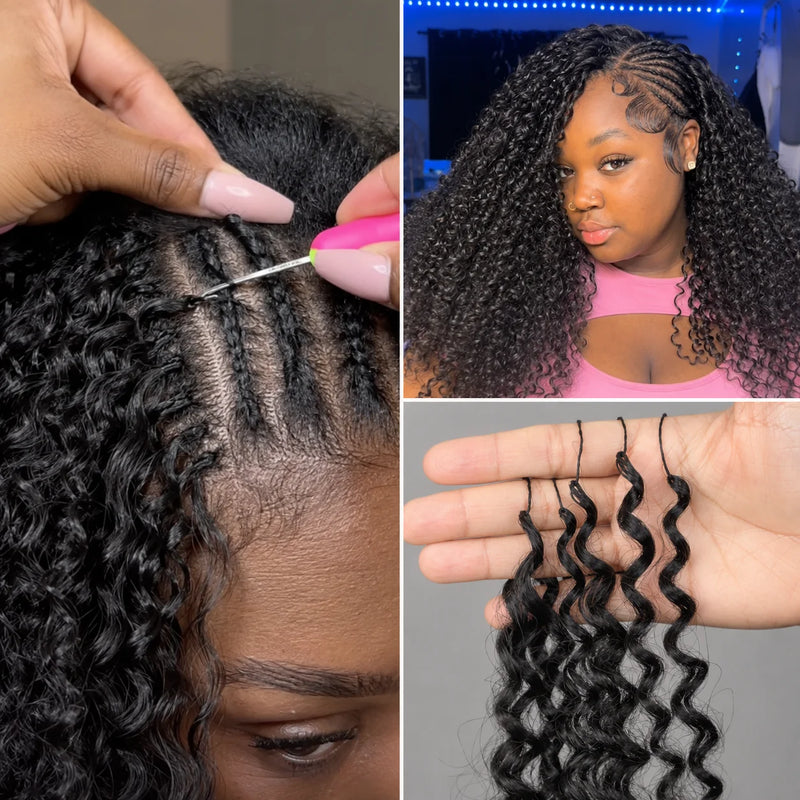 Invisible Knotless Feather Crochet Human Hair Pixie Curls Small Spirals Soft Curly Extensions Pre Separated Miracle Knots Lightweight Hair For Women Boho Braids Daily Hairstyle Making