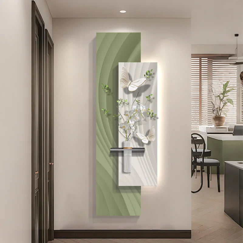 Green Plant Decoration Painting Living Room Corridor Corridor Hanging Painting Large White Wall Creating Landscape Wall Lamp