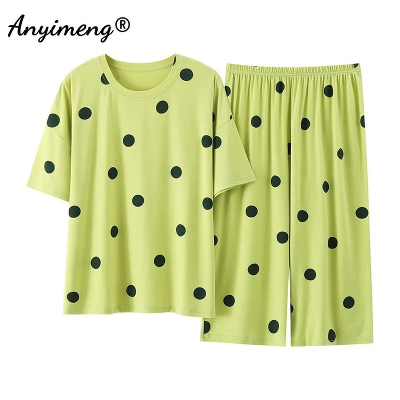 Plus Size Women's Capri Pants Pajamas Sets Polka Dot | SAMAG