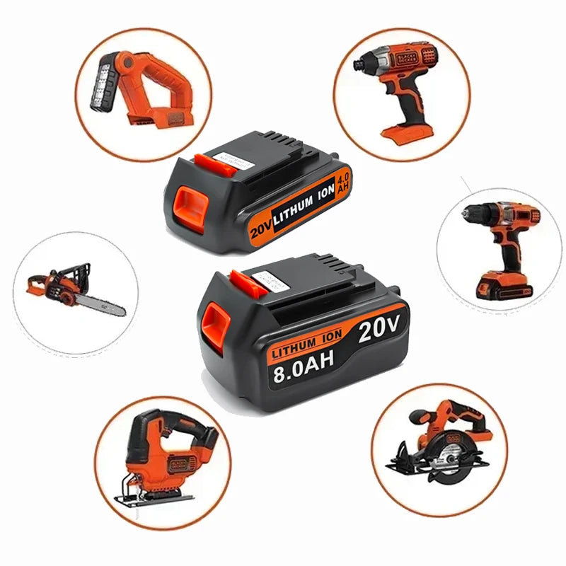 high capacity 8Ah LBX20 Replacement for Black & Decker 20V Battery Max Lithium BL2018 LBXR20  LST220 LB2X4020 Power Tool Battery