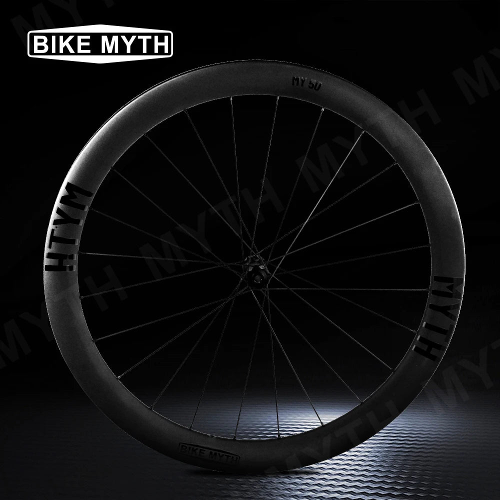 BIKE MYTH TCW50 Carbon Fiber Road Disc Brake Wheelset 50mm High Rim Aerodynamic Compatible with Tubeless Tires 700C Carbon Wheel