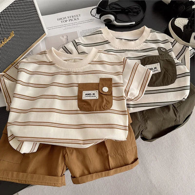 Children's Short Sleeved Round Neck Striped T - Shirt | SAMAG