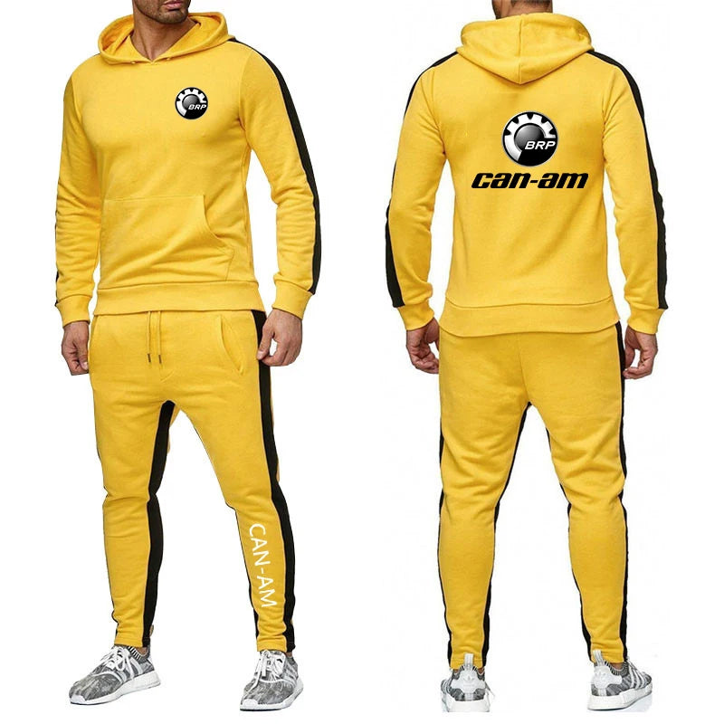 Spring Autumn CAN - AM BRP Logo Print Casual Long Sleeve Hoodies+Jogger Sweatpants Suit Men's Solid Color - View 3 | SAMAG