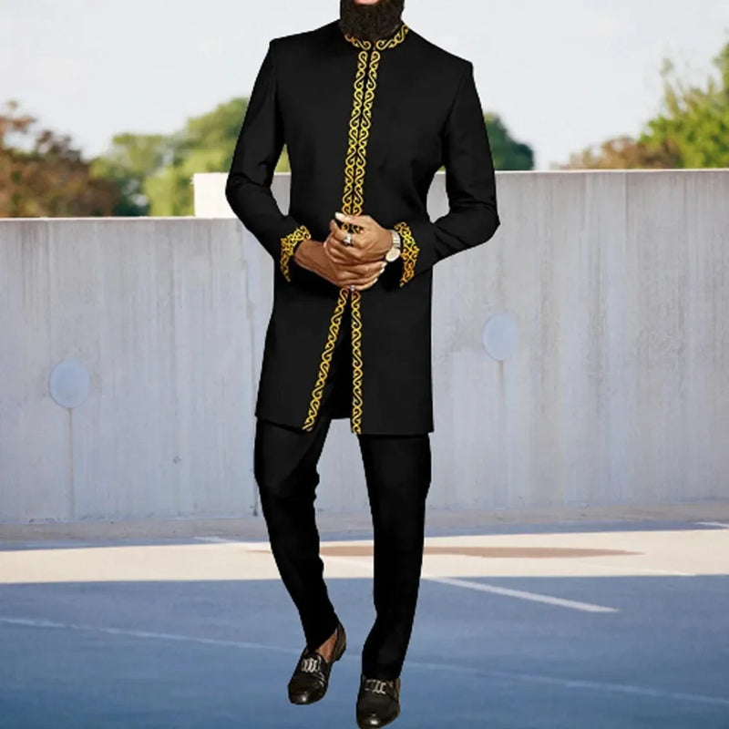 White Kaunda Suit Tuxedo Outfits Summer Short Sleeve Tops Pants with Pockets African Ethnic Casual Clothing Men Tuxedo 2PCS Suit
