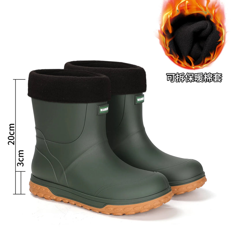 Men's Fashion Rain Boots High Quality Anti-Slip Waterproof Shoes Thick Bottom Wear-Resistant Outdoor Drawstring Work Rubber Shoe
