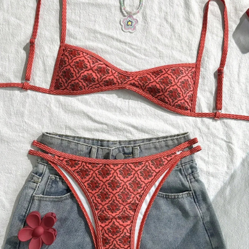 XS - XL Flowers Printed High Leg Cut Bikini Female | SAMAG