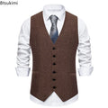 Men's Suit Vests Solid Color Herringbone Suit Waistcoat Business Casual Working Wear Retro Brown Single Breasted Vest for Men