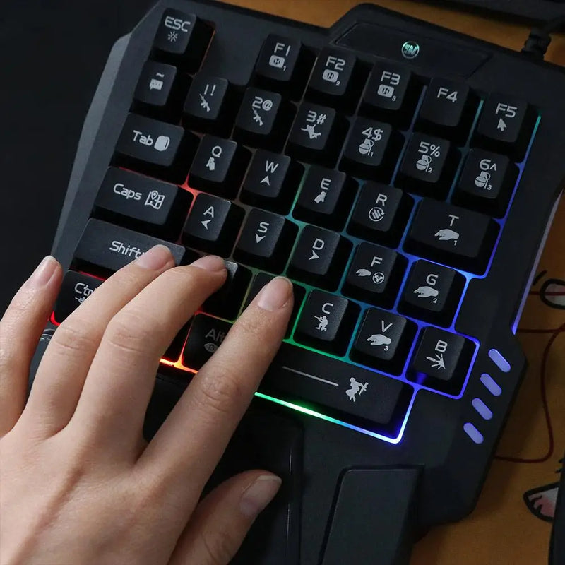 Portable USB Single Hand Keyboard Ultra-slim Luminous One Handedly Keyboard 35 Keys Wired Gaming Mechanical Keyboard Desktop PC