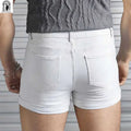 Men's Sexy Slim Fit White Denim Shorts, Rolled Cuff | SAMAG