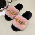 Fluffy Women's Slippers Home Winter Chain Luxury Designer Woman Shoes Plush Indoor Casual Platform Fuzzy Fur Slides Elegant New