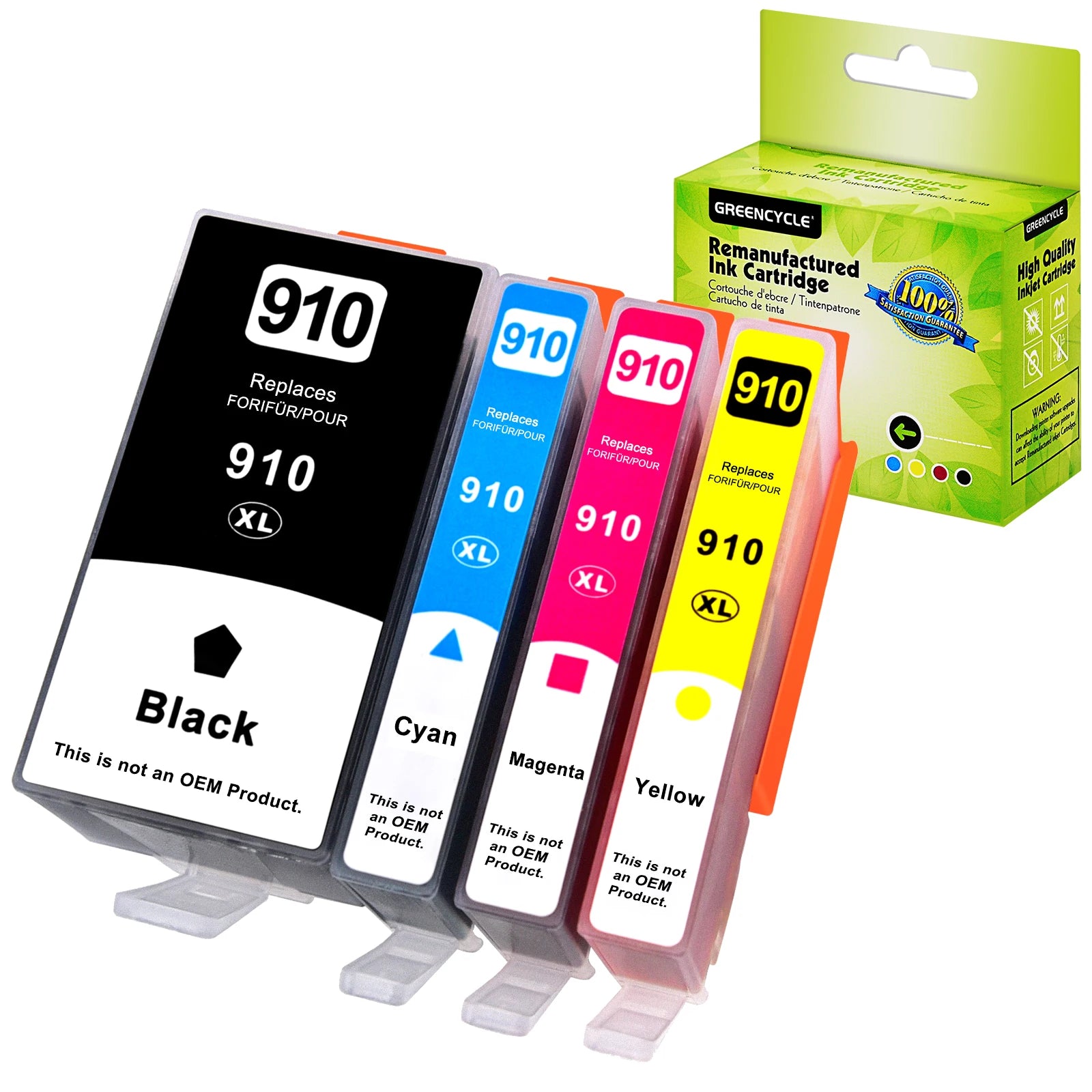 4Pack Compatible 910XL Ink Cartridges Black/Tir-Color for HP 910 XL OfficeJet 8010 8012 8014 8015 Pro8020 8024 8025 8028 8035