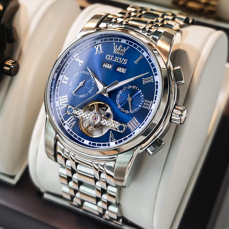 OLEVS 6607 Men's Watches Automatic Mechanical Business Wristwatch Calendar Waterproof Stainless Steel Strap Watch For Man