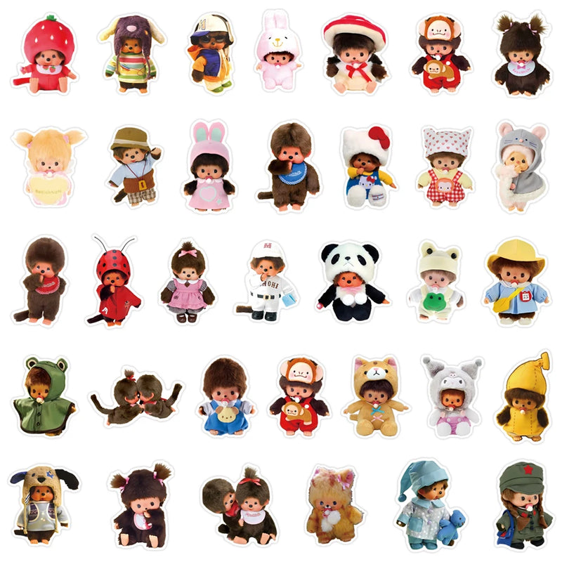 34pcs Monchhichi Waterproof Stickers Large Size Fun And Durable Decals for Crafts And DIY Projects