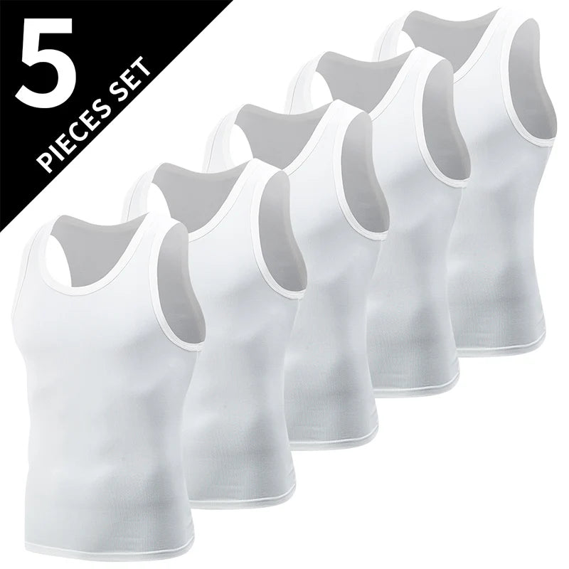 1/3/5 Pcs Men's Solid Color Simple Fashion Fitness Vest Plus Size Youth Sports Physical Education Class Sleeveless T-shirt Tight