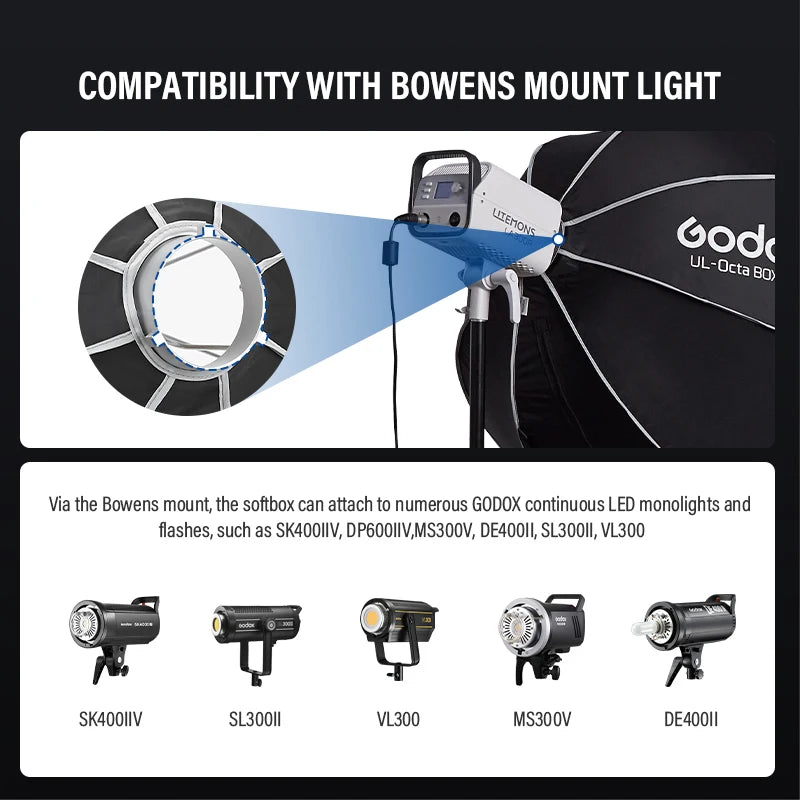 Godox UL-Octa BOX 60cm 90cm 120cm 150cm Octagonal Softbox Bowens Mount Quick Release Foldable with Diffuser Grid
