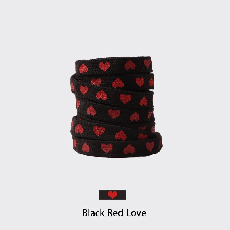 1 Pair Flat Shoelaces Heart Pattern Printing Shoe Laces Tightly Woven Do Not Fade Shoe Lace For Sneakers Shoe Rope Unisex