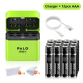 PALO 3400mWh Li-ion 1.5V AA and AAA Rechargeable Batteries with 8-channel magnetic flip charger for 1.5V 2A 3A Lithium Batteries