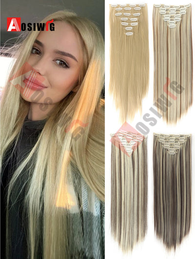 18-32Inch 16 Clips in Hair Extensions Long Straight | SAMAG