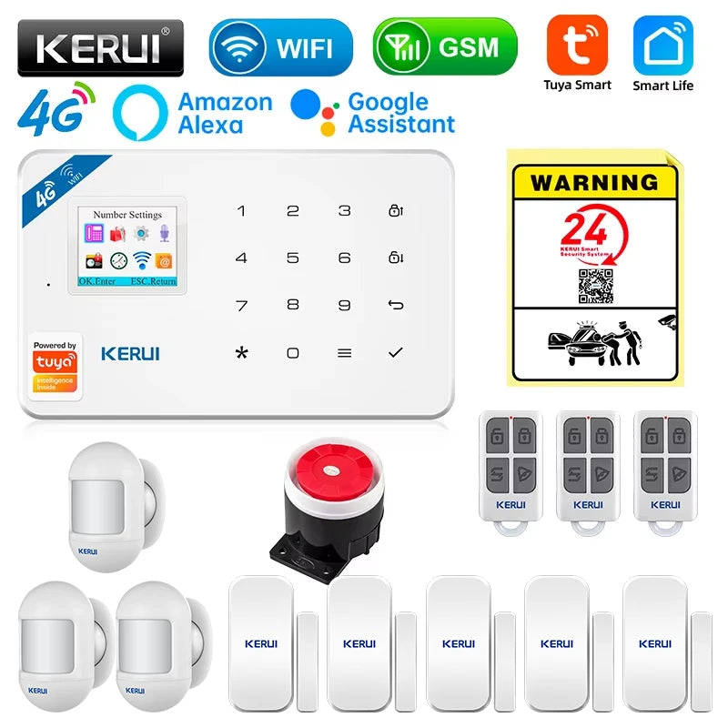 KERUI W184 4G WIFI GSM Alarm Security Alarm System Kit Wireless Home Tuya Smart APP Control Motion Sensor Burglar Support Alexa