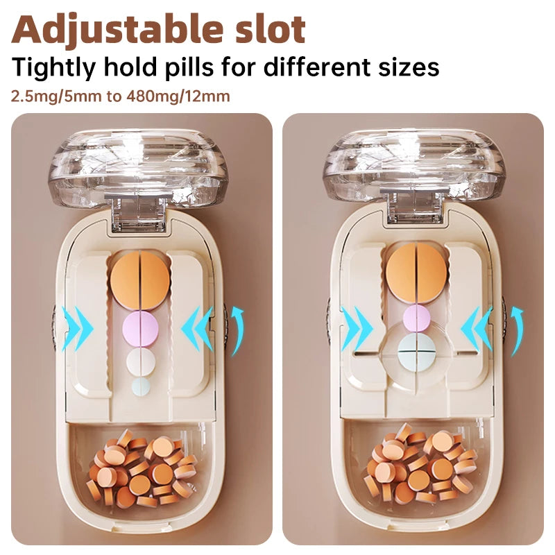 Tablet Divider Tablet Cutter with Storage Compartment for Small and Large Tablets Multiple Pill Cutters for Travel & Pets Daily