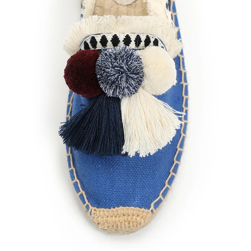 Women's Slippers  Espadrilles  Fluffy Ball Mule Slides Sale -  Rubber Hemp Shoes Outside Spring  women  sandals