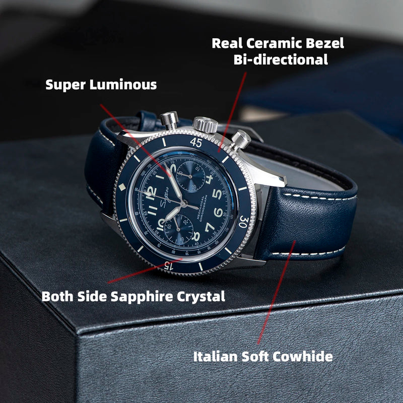 Sugess Watch 1963 Men Watches ST1901 Chronograph Luminous Mechanical Wristwatches Waterproof Crystal - Visuel 4 | SAMAG