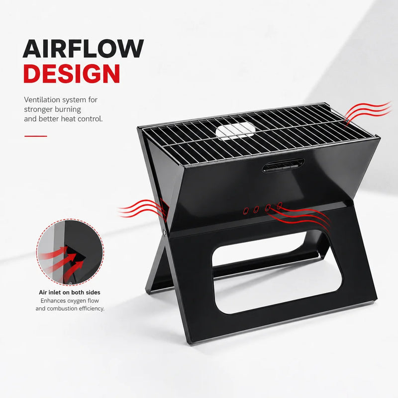 Portable folding barbecue grill with ventilation design for 3-5 people evenly heated essential for camping and picnicking
