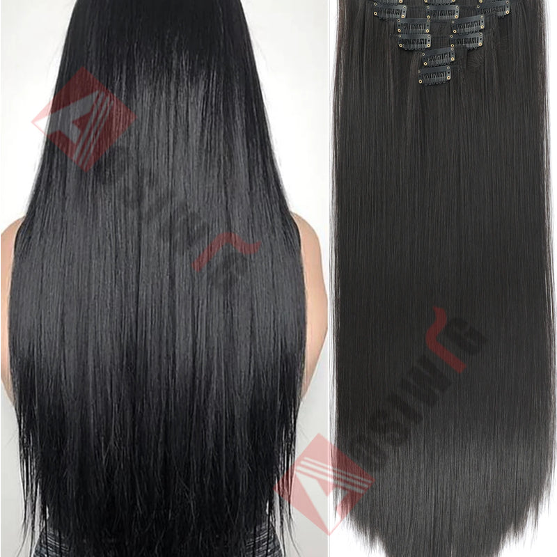 18-32Inch 16 Clips in Hair Extensions Long Straight Hairstyle Synthetic Blonde Black Hairpieces Heat Resistant False Hair Daily