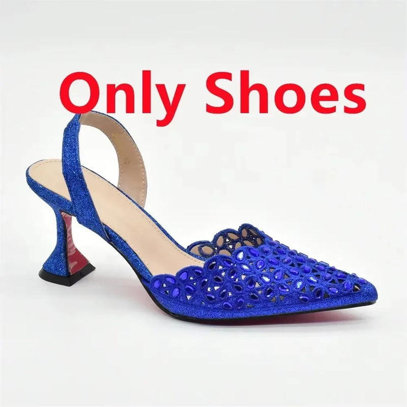 New Arrival Nigeria Women Designer Shoes and Bags Decorated with Rhinestone Wedding Italian Shoes Bag Set Pumps Women Luxury